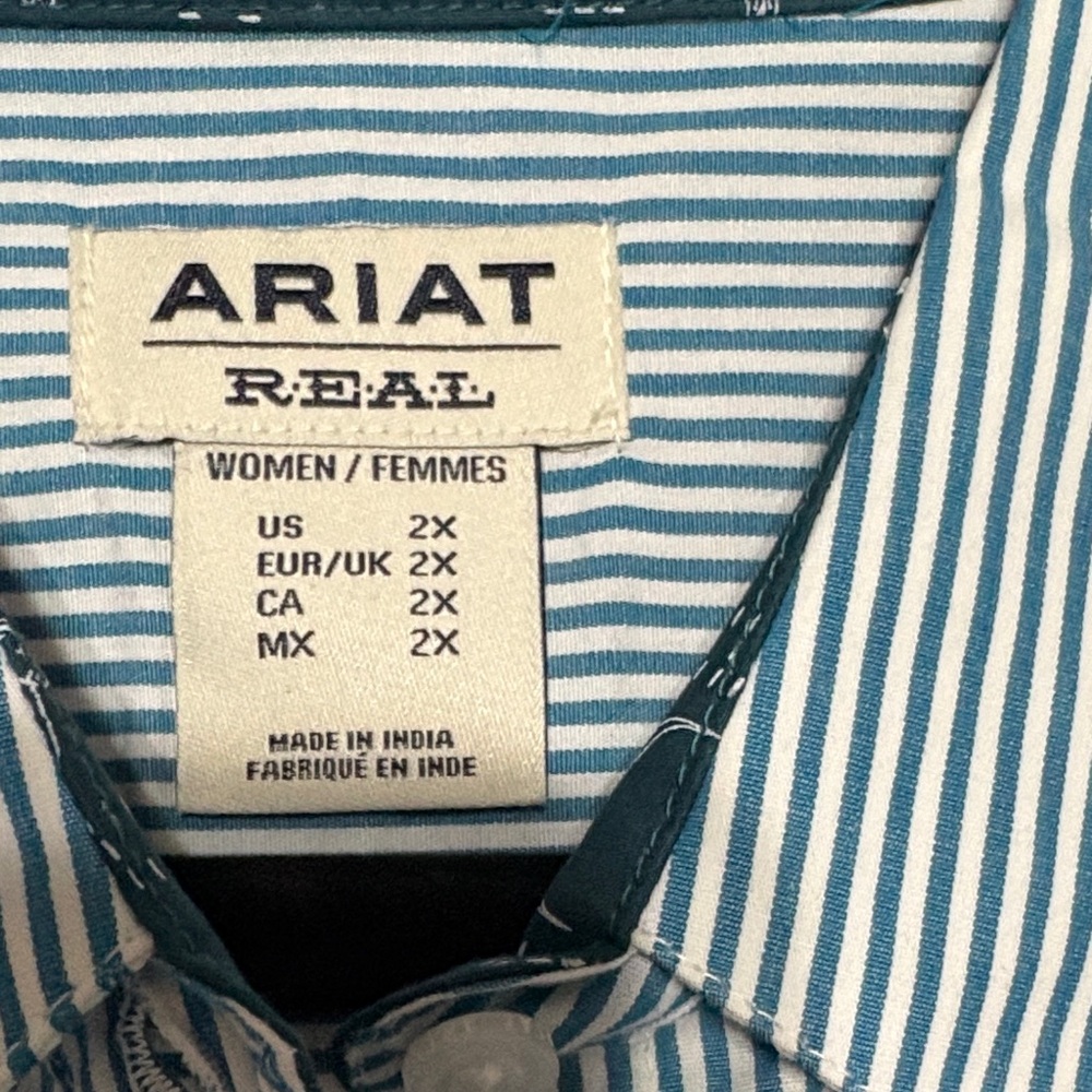 Ariat Women's Blue and White Striped Button-Down Shirt - Picture 6 of 8
